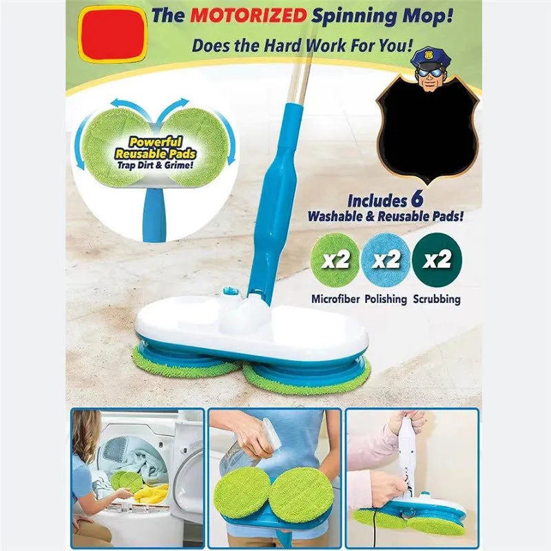 Handheld wireless electric floor mop with USB charging port and multiple cleaning pads