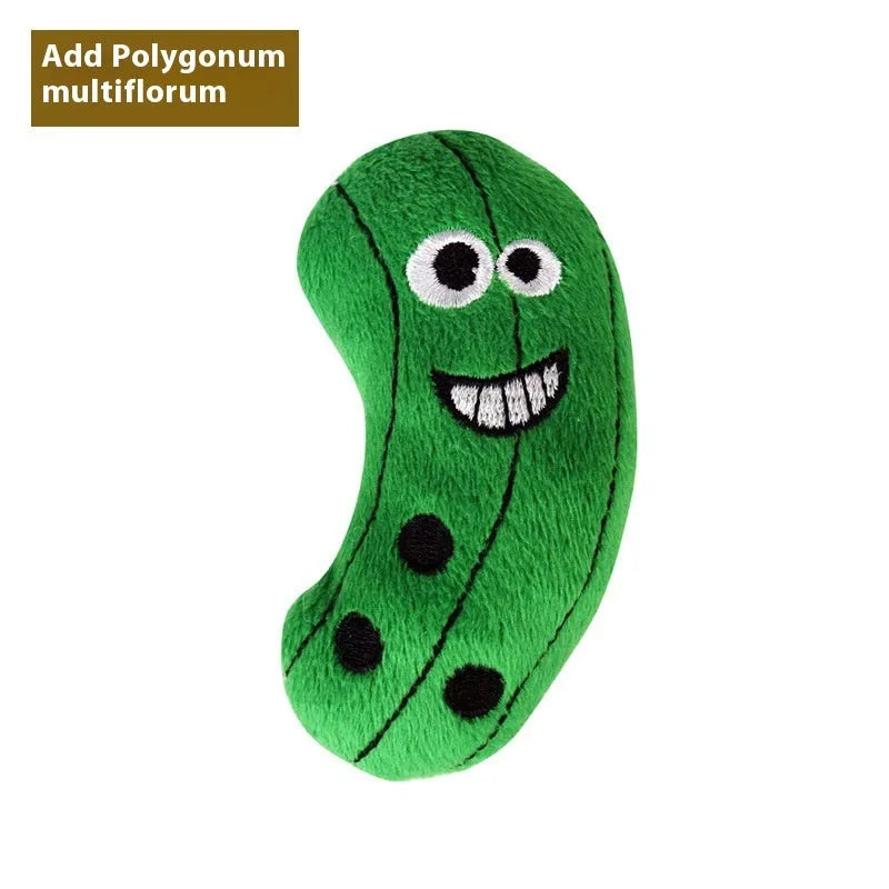 Colourful catnip plush toy shaped like a pizza, part of a set of six food-themed molar toys for cats.