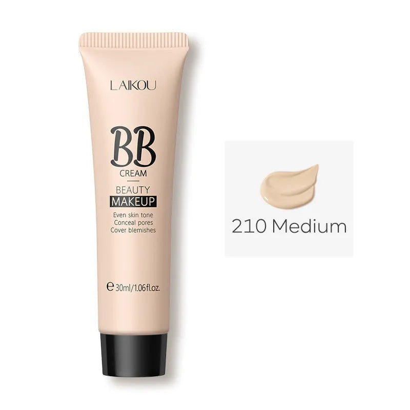 Natural Makeup BB Cream 30ml tube with nine shade swatches from Ivory White to Brown