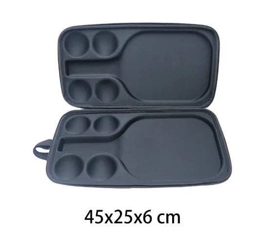 Black waterproof pickleball storage case with double shoulder straps showing organised interior compartments
