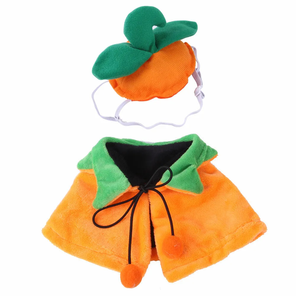 Orange reversible plush Halloween cloak for a dog or cat with pumpkin design.