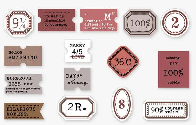 45 mini label base paper sheets with retro patterns in Kraft paper box, 62x45mm, four-colour printing