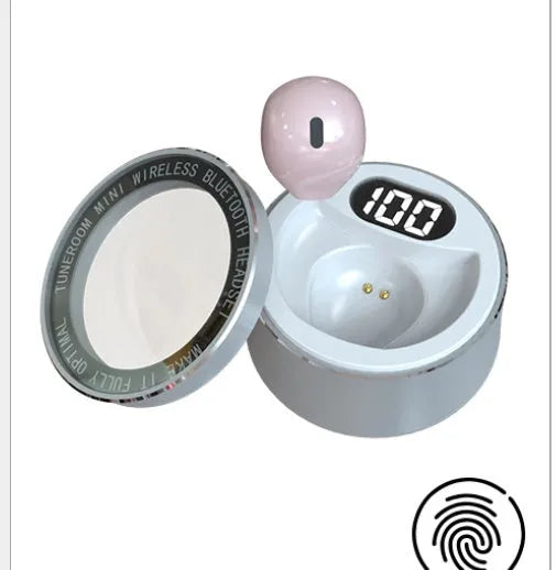 Invisible 9mm skin colour Bluetooth in-ear headset shown next to white and pink versions.