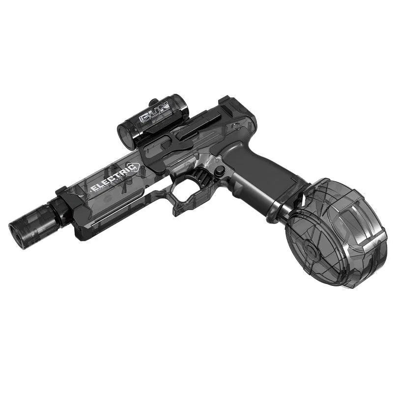 Fire Rat electric water pistol toy with LED lights showing water spray demonstration