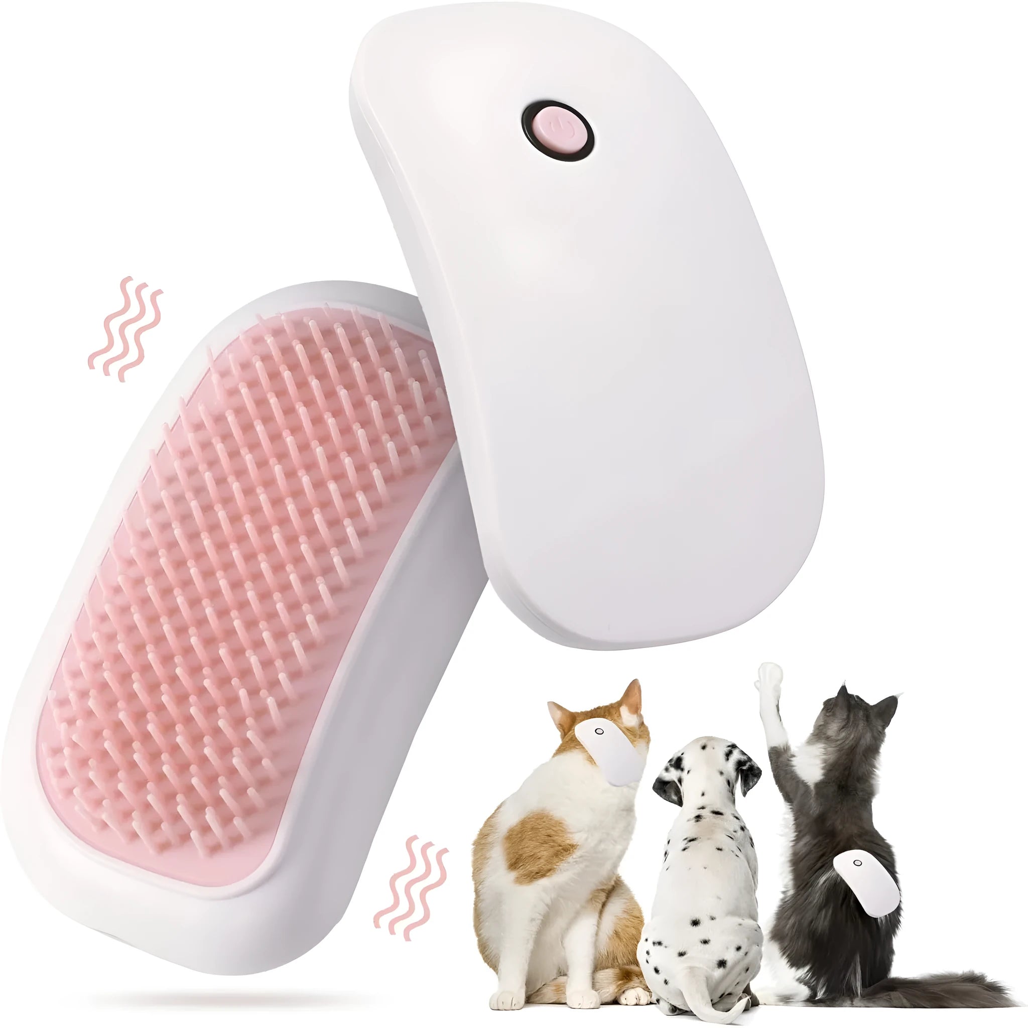 Light pink and white handheld electric pet massage brush with TPE teeth