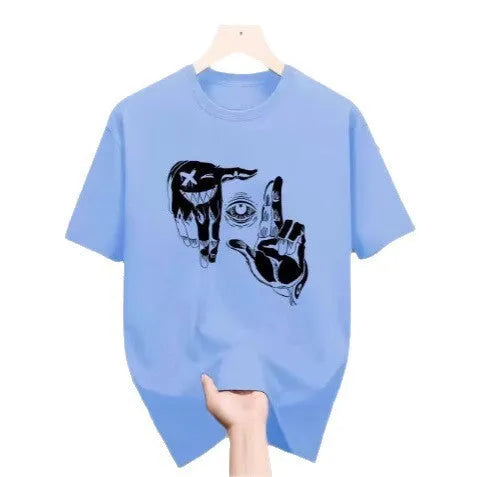 Men's round neck t-shirt with cartoon pattern on breathable mesh fabric