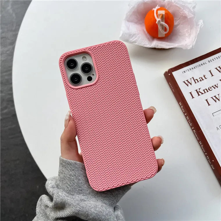 Woven liquid silicone phone case with wave pattern for iPhone, available in multiple colours