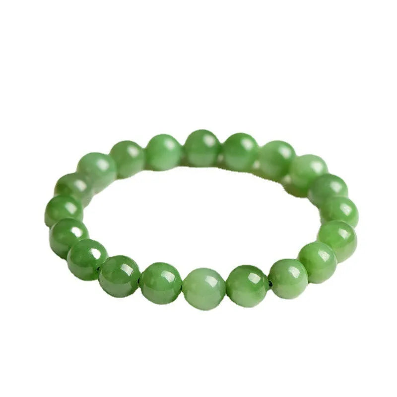 Natural Hetian jade jasper bead bracelet with polished finish in earthy green tones