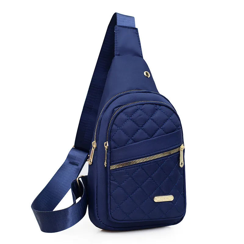 Oxford cloth crossbody sports chest bag in multiple colour options including dark blue, black, red, purple, and pink