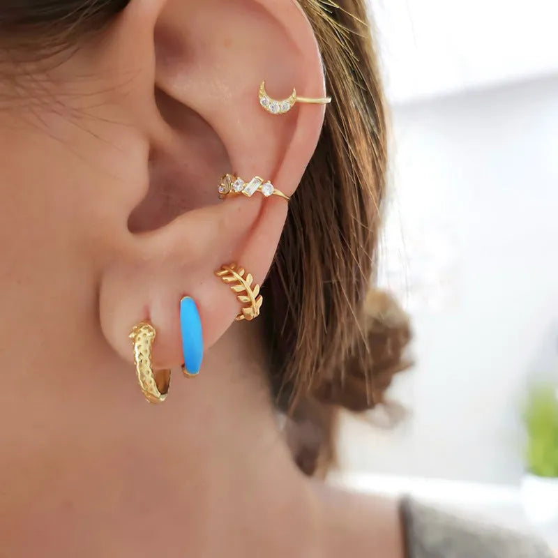 Geometric oval curved epoxy earrings with U-shaped design in seven colour options