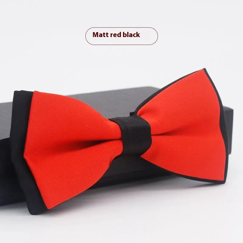 Solid colour polyester bow tie with flat head design measuring 12cm by 6cm