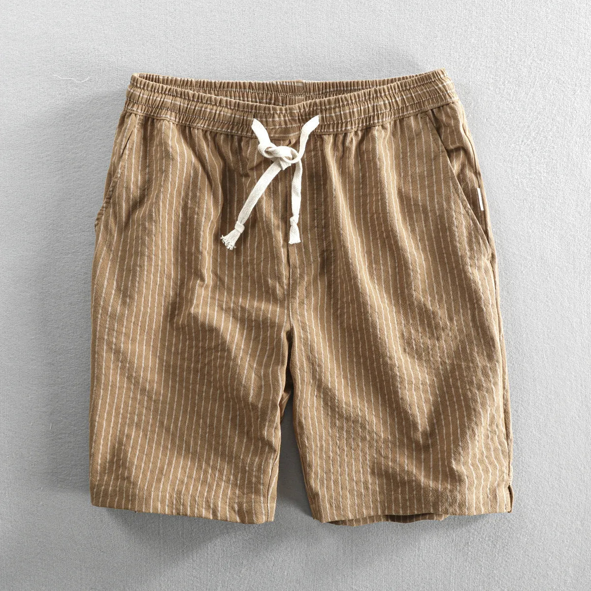 Men's striped cotton casual shorts with elastic waist in multiple colours