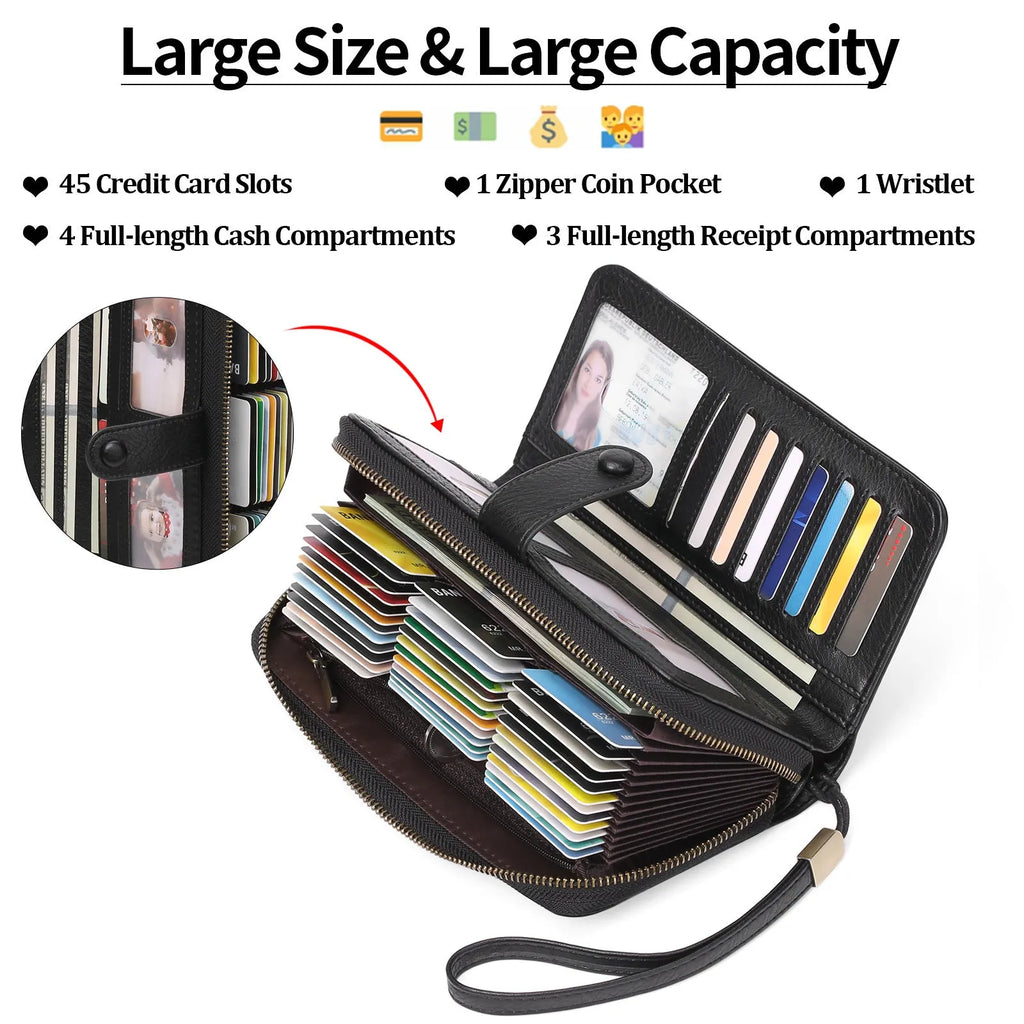 Expanding card holder women's long wallet passport bag in PU synthetic leather with anti-theft swiping