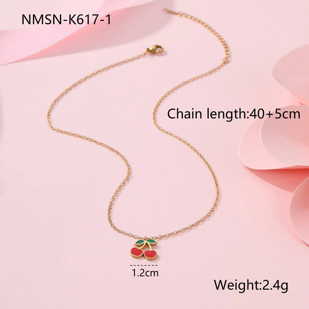 Cherry jewellery set with necklace, bracelet, earrings and ring in stainless steel with 18K electroplated finish
