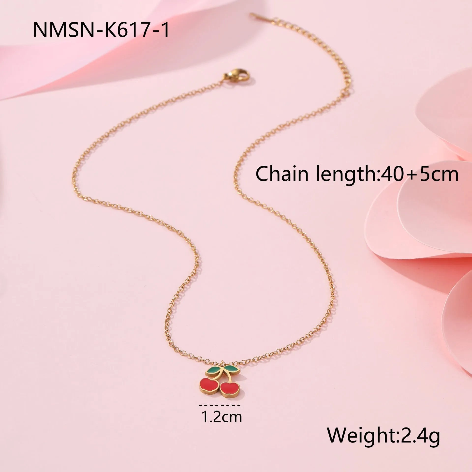 Cherry jewellery set with necklace, bracelet, earrings and ring in stainless steel with 18K electroplated finish
