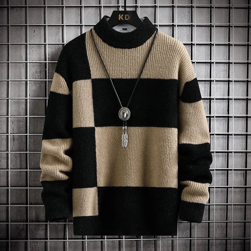 Men's thickened modal cardigan sweater coat in colour block design, loose fit, sizes M-4XL, white collar with black option