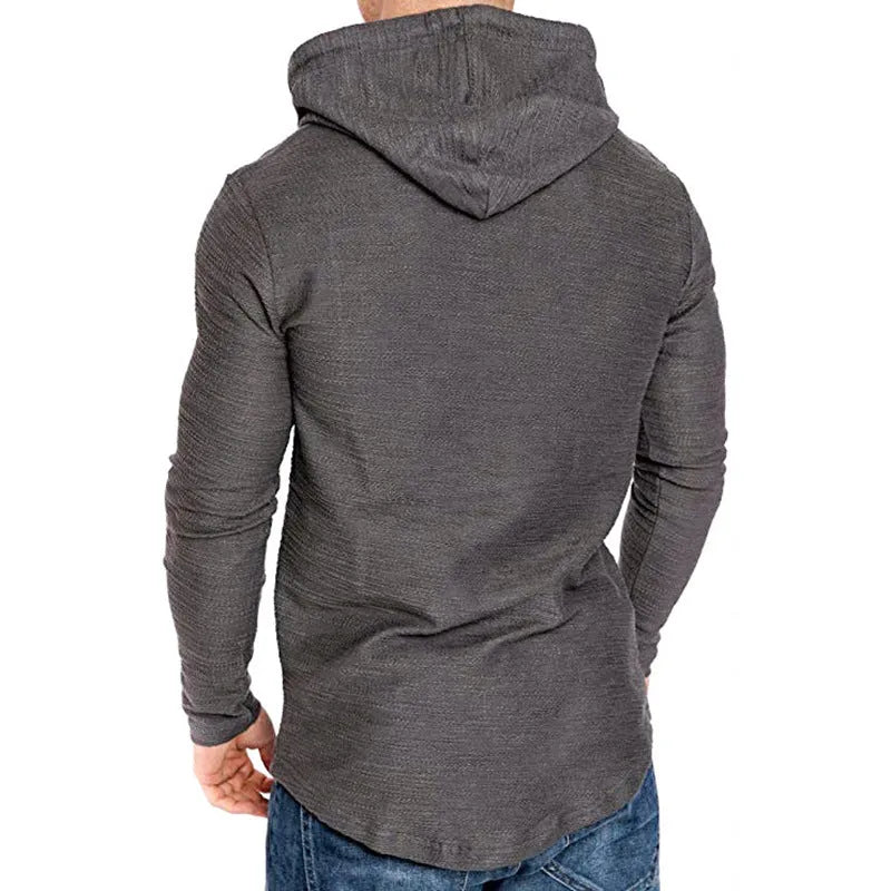 Men hoodie sweatshirt, casual long sleeve slim fit pullover, cotton blend solid colour, available in white, green, black, dark grey, khaki, sizes M to 3XL