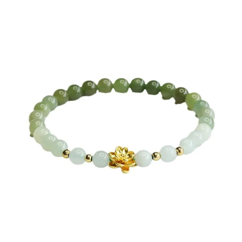 Hand-woven national style bracelet with natural Hetian jade gradient beads in floral pattern design