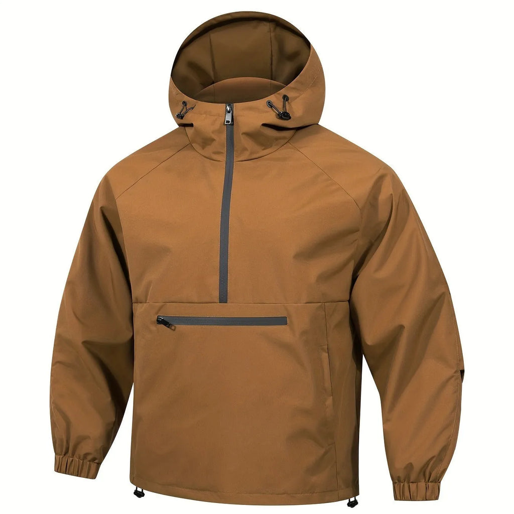 Men's Korean-style loose half-zip hooded sweater jacket in rabbit fur corduroy fabric