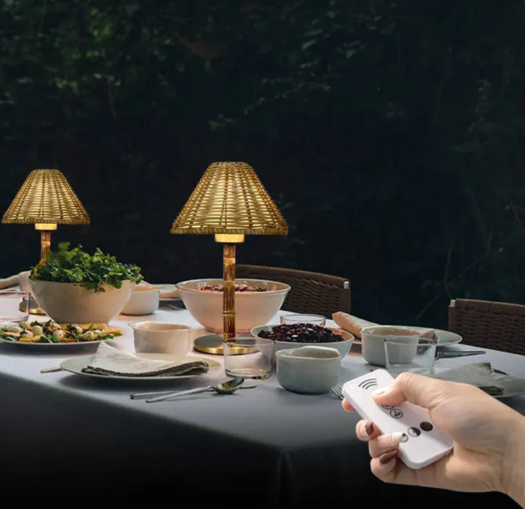 Gold alloy desk lamp with 3W LED showing three-step brightness button and Type-C port