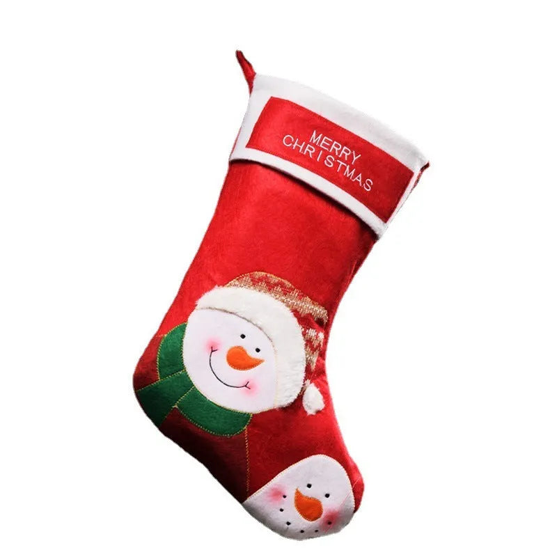 Non-woven fabric Christmas stocking with traditional elf, Santa or snowman design for holiday decorations