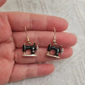 Vintage stereo sewing machine earrings with oil drip finish in black alloy for casual wear