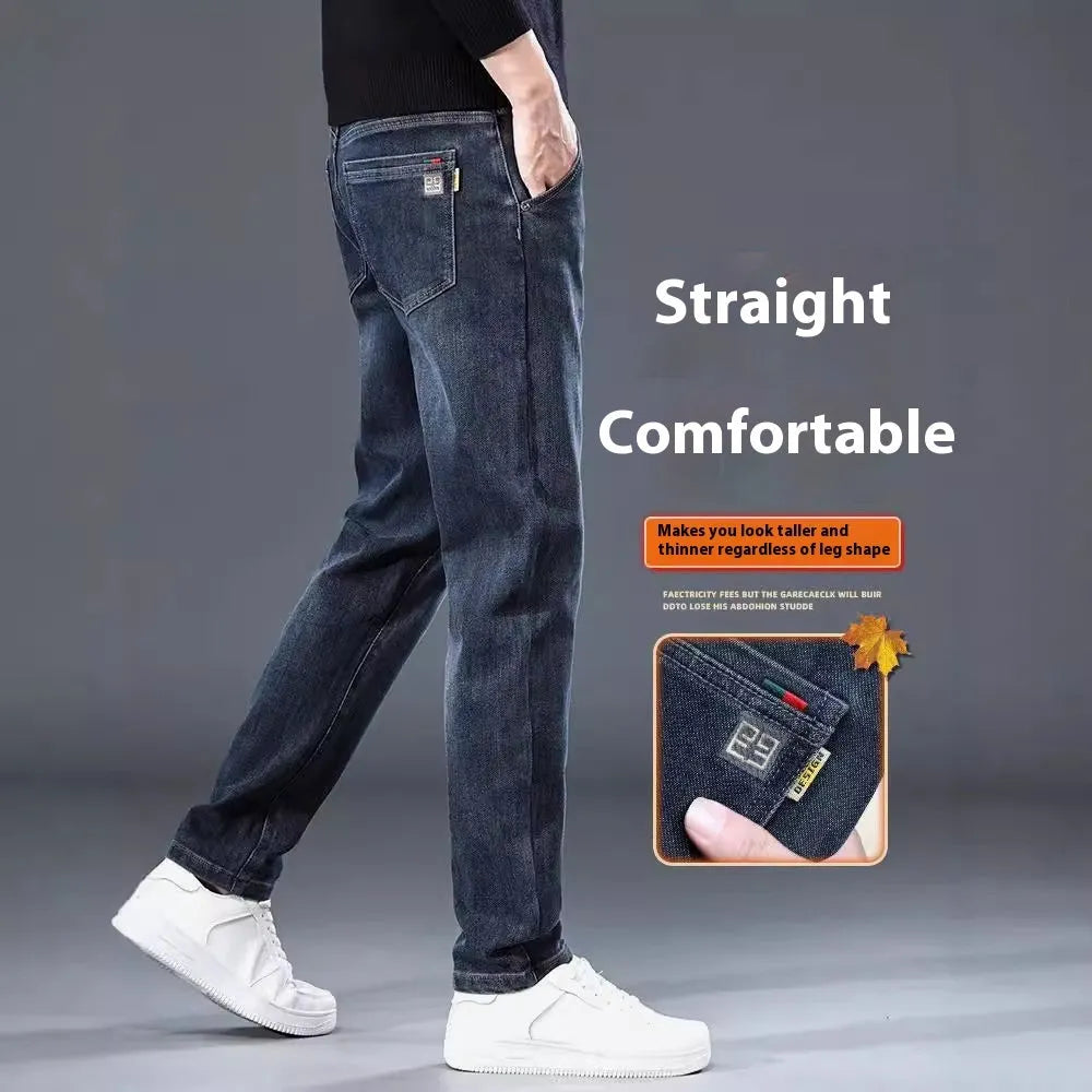 Men's slim straight polyester trousers with micro elasticity in blue grey or black