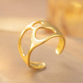 Open adjustable titanium steel love ring in gold colour, retro geometric split ring design