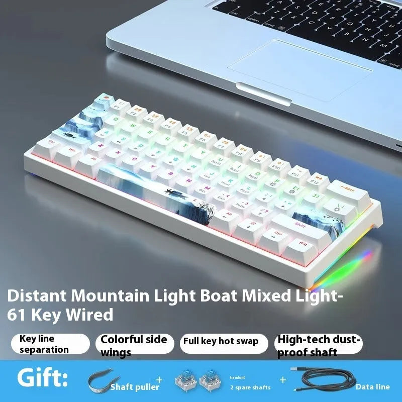 61-key mechanical keyboard with blue and white colour scheme and compact design