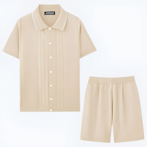 Business casual two-piece set with short sleeve top and shorts in Tencel viscose fabric