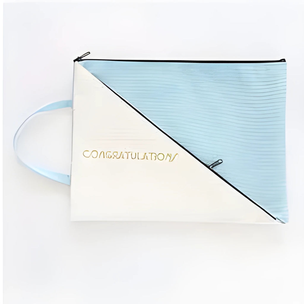 Blue Oxford cloth double-layer zipper document storage bag for A4 papers and test organisation.