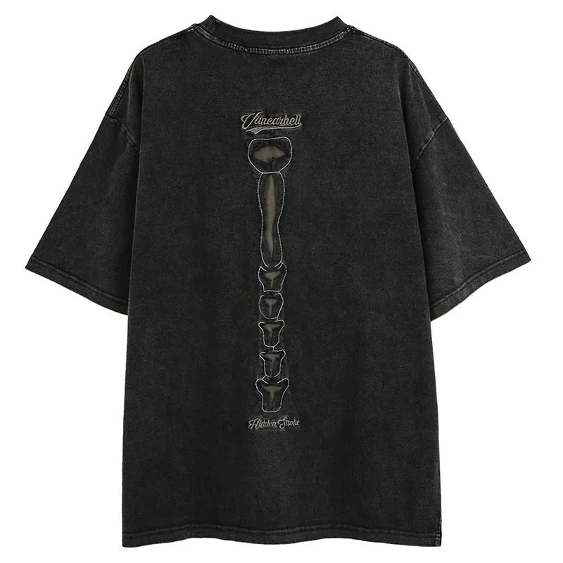 Men's black skull print cotton T-shirt with loose fit and drop shoulder design