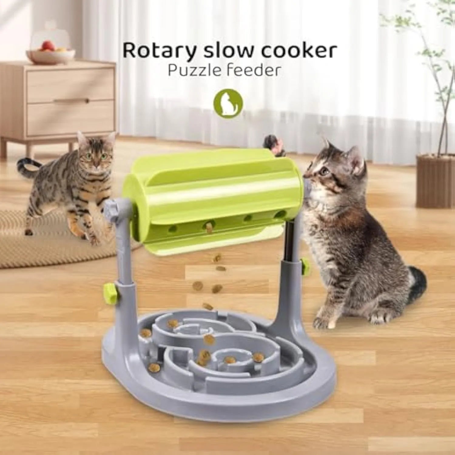 Blue adjustable height interactive pet slow feeder bowl with raised feeding patterns