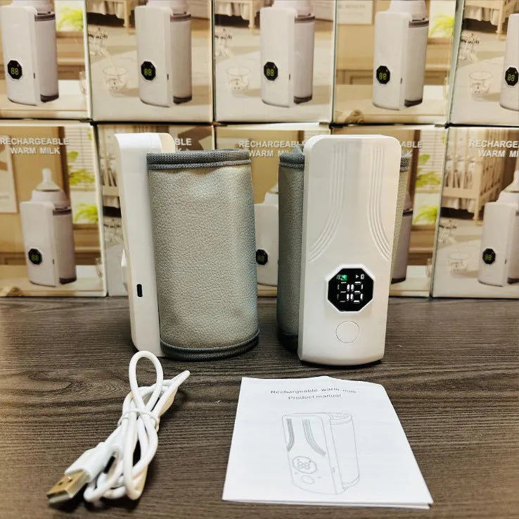 Car charger electric milk warmer in grey and white with 12V DC plug for vehicle power
