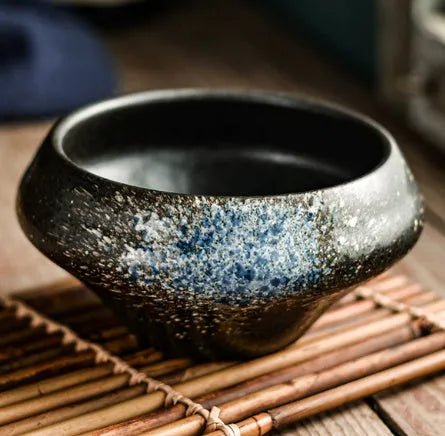 Ceramic Japanese soup bowl in tall design with underglaze pattern