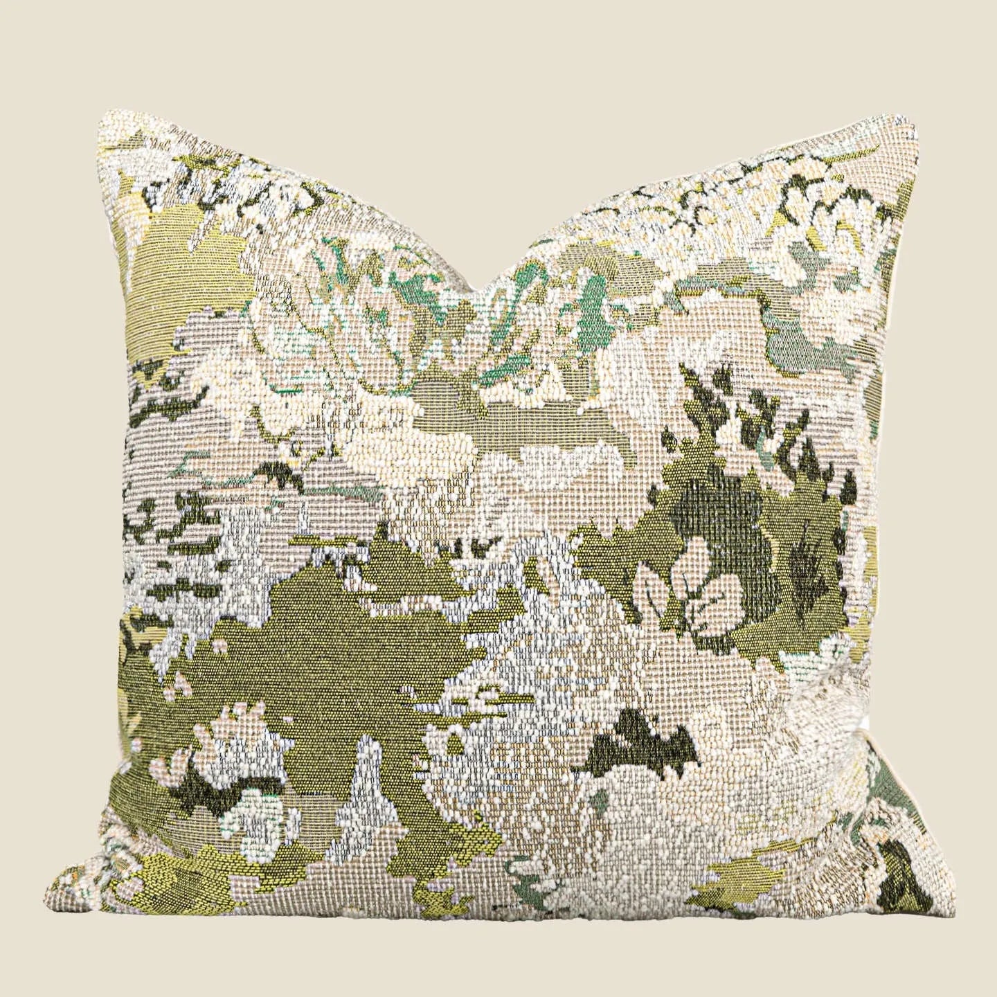 French antique style green wool blended cushion with abstract floral print in 50×50cm size