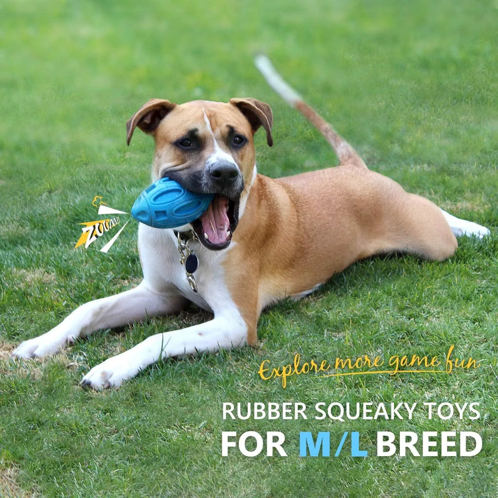 Blue green orange squeaky dog chew ball for medium large breed aggressive chewers
