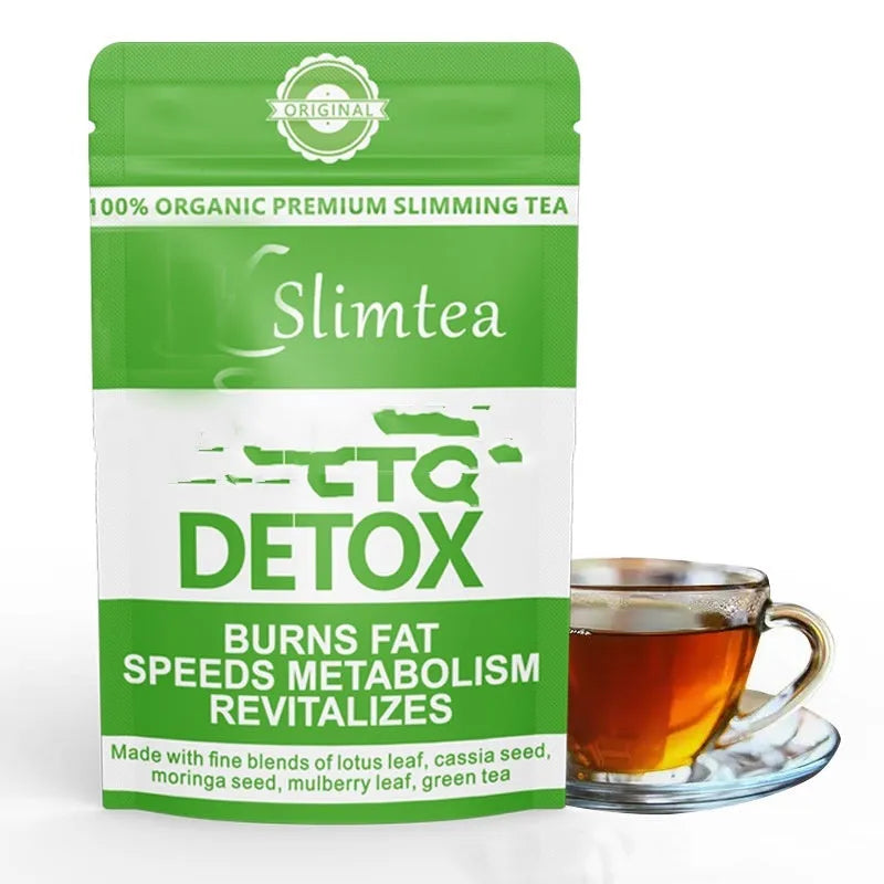Single tea bag from a 28-day herbal slimming tea programme for women, showing one of thirteen variety options.