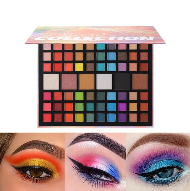 66 colour matte and shimmer eyeshadow palette in pink case with multicolour shades