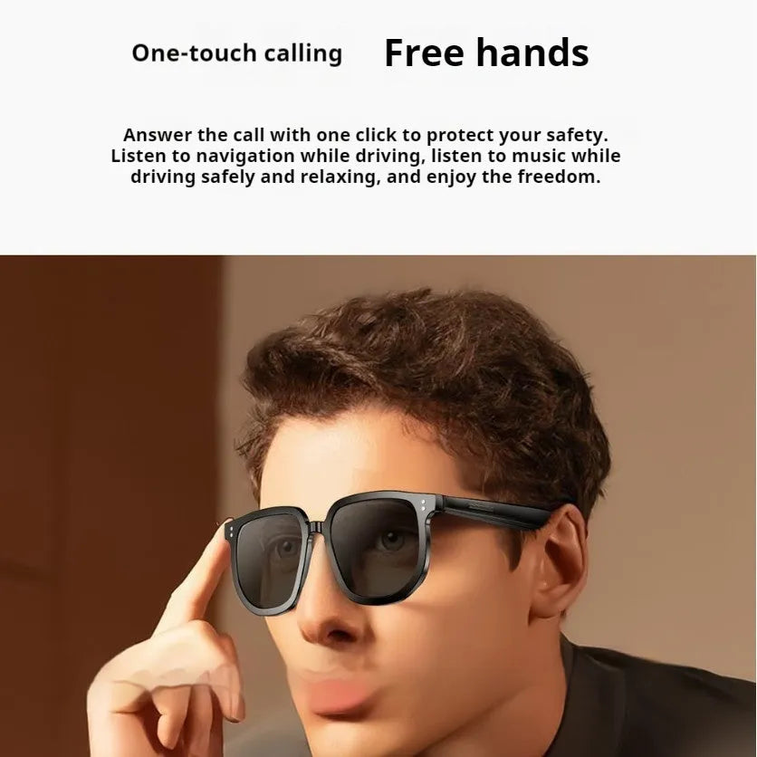 Black smart glasses with Bluetooth audio and UV protection lenses