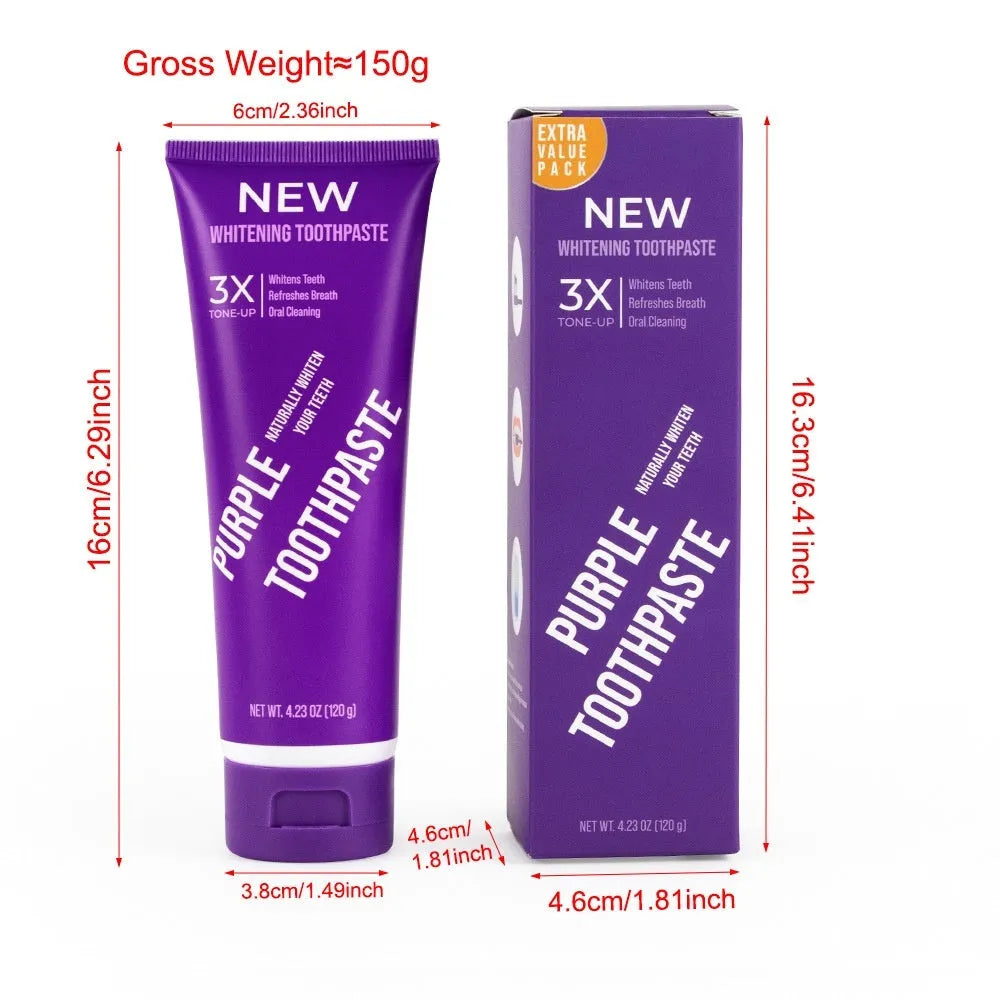 Purple whitening toothpaste tube 120g for removing yellow stains from adult teeth