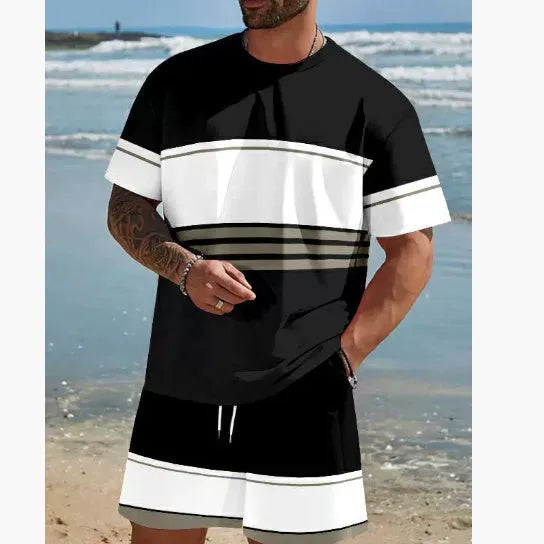 Men's loose fit short-sleeved T-shirt and shorts summer set in polyester fabric