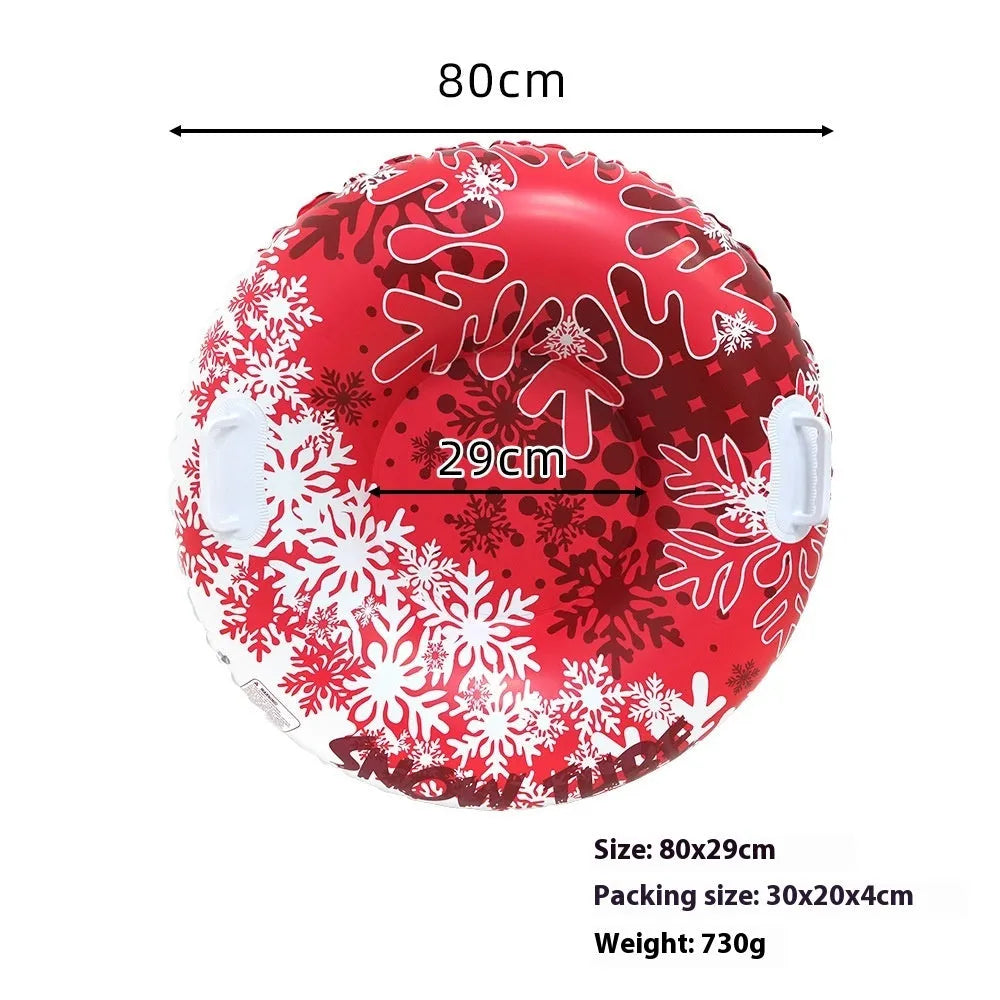 A thick PVC ski ring toy with a printed design for outdoor snow or beach play.