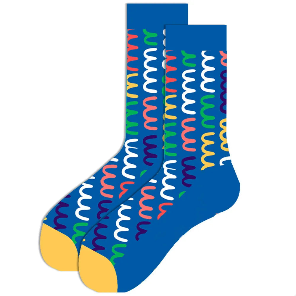 Men's cotton tube socks with jacquard cartoon pattern, 80% cotton, breathable autumn style