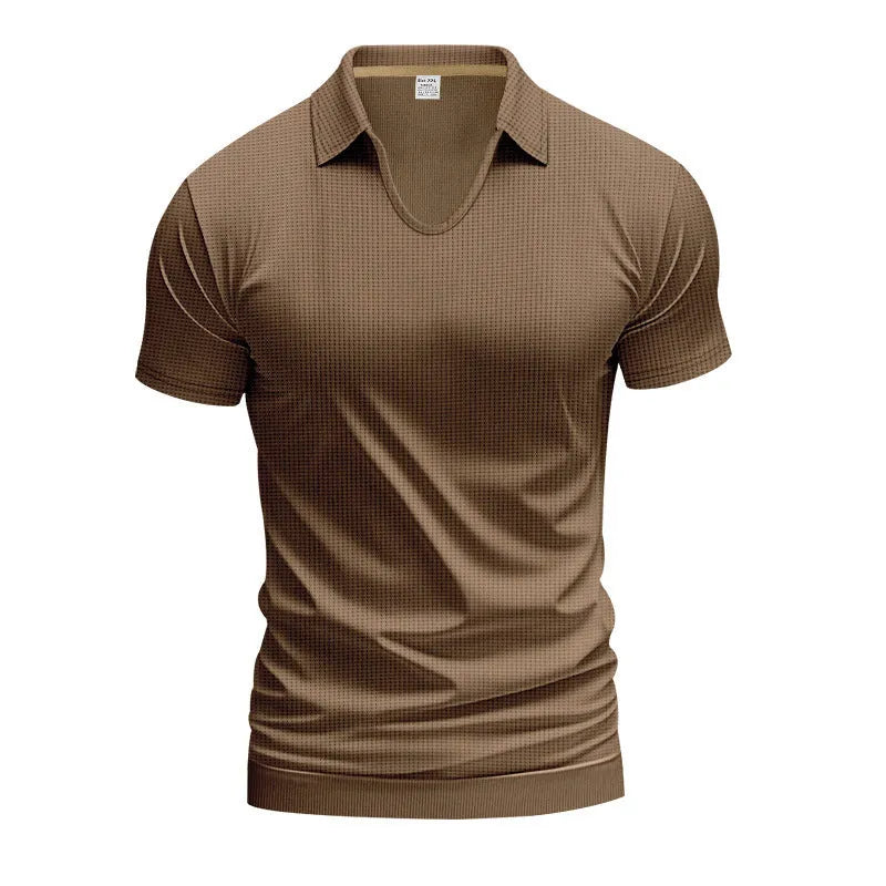 Men's loose fit V-neck short sleeve t-shirt in light blue cotton blend fabric