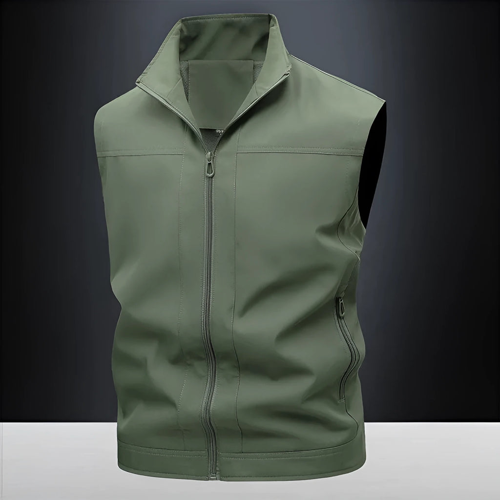 Men's casual top with stand-up collar and loose fit in Army Green colour