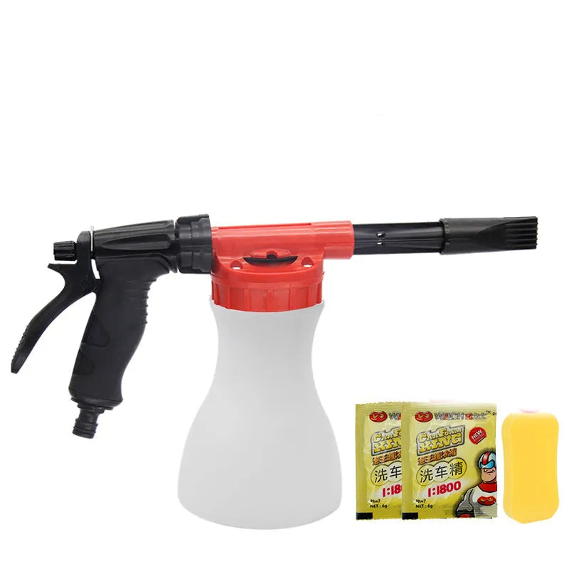 Blue high pressure garden spray gun for watering flowers and pesticides on a white background.