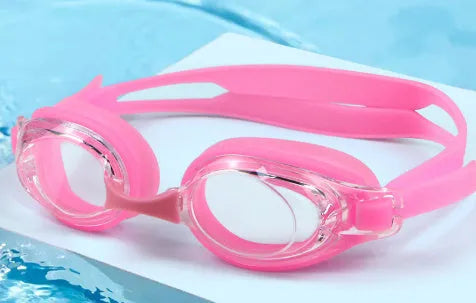 Black myopia swimming glasses with protective case, showing HD waterproof non-fogging swimming goggles.