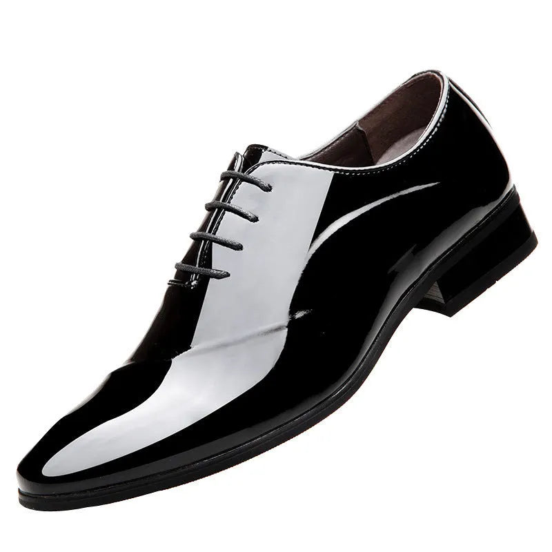 Men's black and brown business formal shoes with round toe and PU upper material