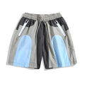 Blue men's patchwork quick-drying shorts with a loose straight-leg fit for outdoor sports